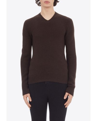 Ferragamo V-Neck Long-Sleeved Sweater - Brown