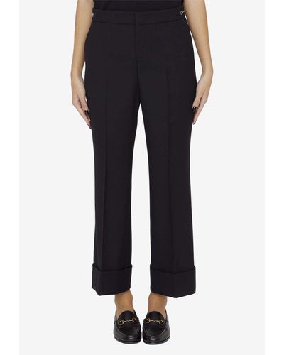 Gucci Tailored Wool Trousers With Horsebit Detail - Black