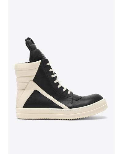 Rick Owens Leather High-Top Trainers - Black