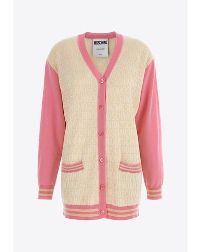 Moschino All-Over Logo Wool Cardigan - Pink