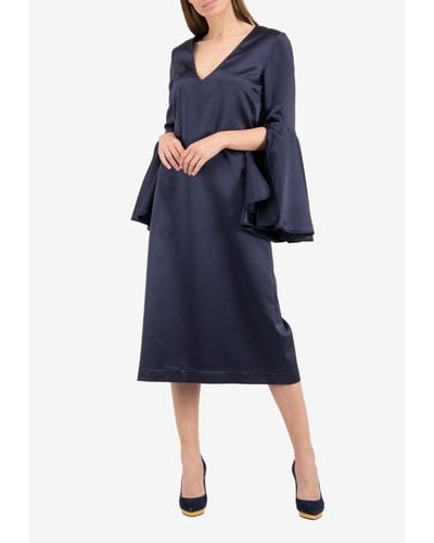 Ellery Clover Bell Sleeve Silk Shift Dress - Blue