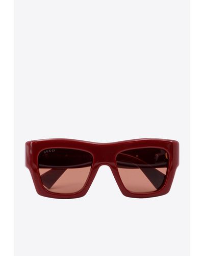 Gucci Square Acetate Sunglasses - Red