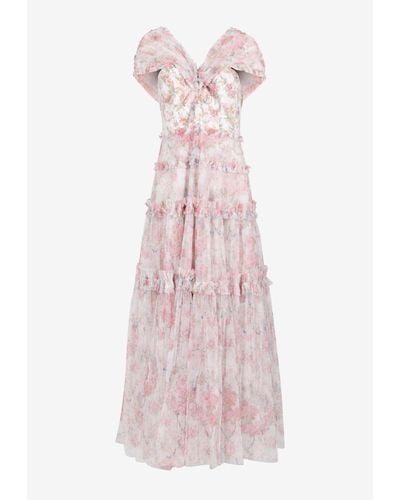 Needle & Thread Floral Wreath Off-Shoulder Grace Gown - Pink