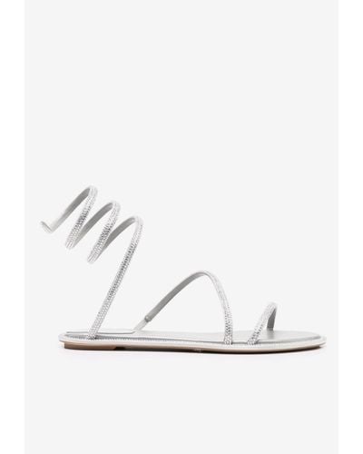 Rene Caovilla Cleo Crystal-Embellished Flat Sandals - White