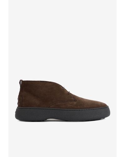 Tod's Lace-Up Suede Ankle Boots - Brown