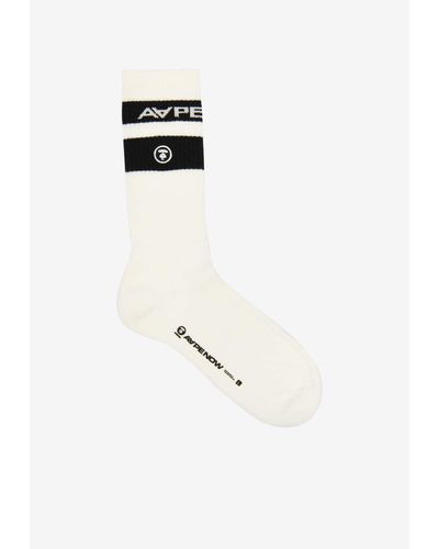 Aape Moonface Embroidered Socks - White