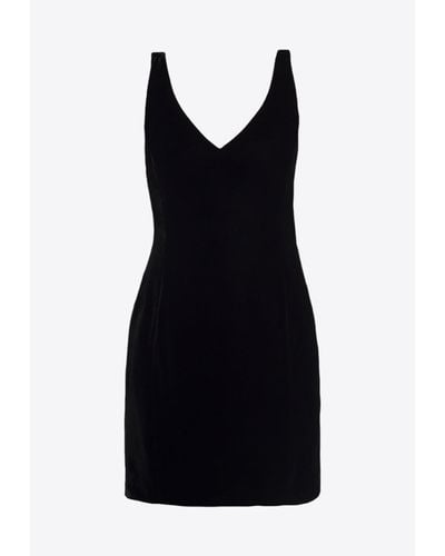 Emporio Armani V-Neck Velvet Mini Dress - Black