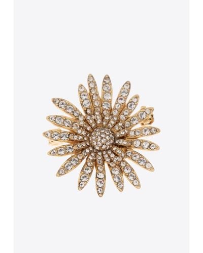Dolce & Gabbana Crystal-Embellished Daisy Brooch - White