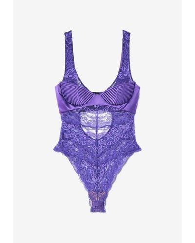 Versace Lace & Satin Bodysuit - Purple