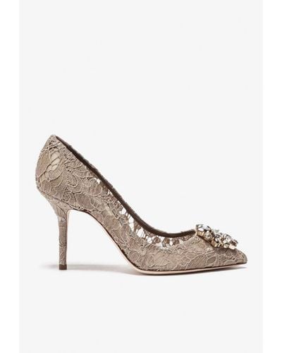 Dolce & Gabbana Bellucci 90 Taormina Lace Pumps With Crystal Detail - Natural