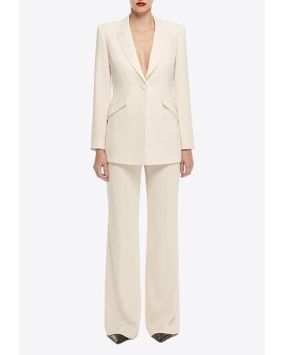 Roland Mouret Wide-Leg Satin Crepe Tailored Trousers - Natural