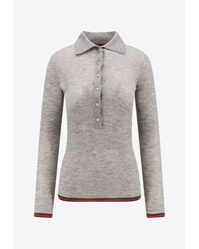 Gucci Extra Fine Rib Cashmere Knit Top - Gray