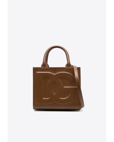 Dolce & Gabbana Mini Dg Logo Daily Calf Leather Tote Bag - Brown