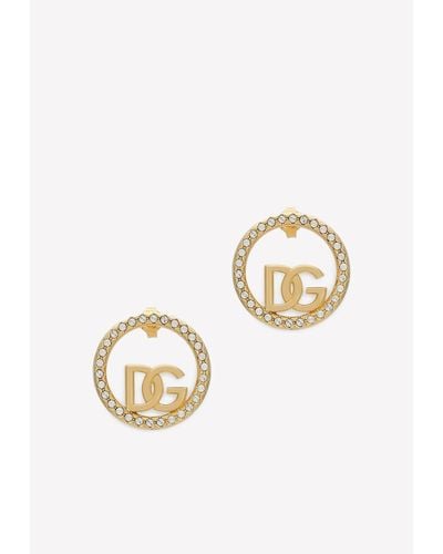 Dolce & Gabbana Crystal-Embellished Dg Hoop Earrings - White
