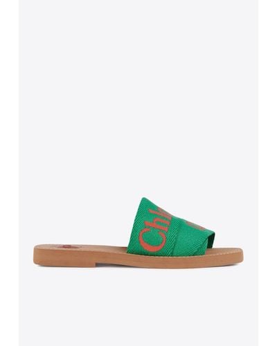 Chloé Woody Flat Sandals - Green