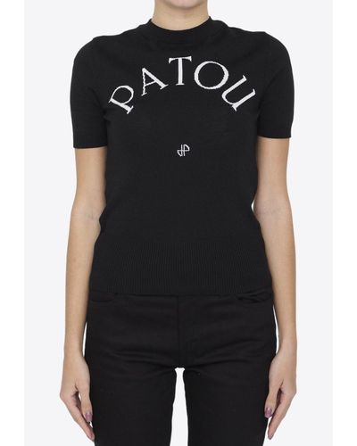 Patou Curved Logo Knit Top - Black