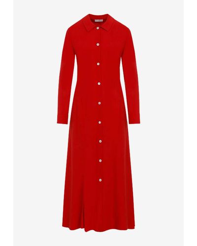 The Row Myra Maxi Silk Shirt Dress - Red