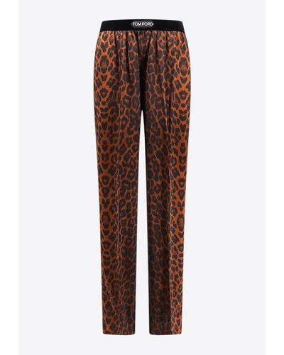 Tom Ford Leopard Print Silk Pajama Pants - Brown