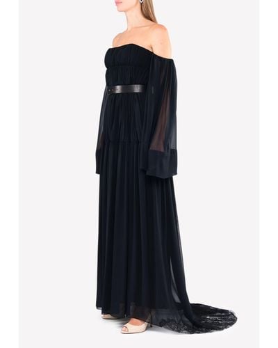 Vera Wang Silk Off-Shoulder Gown - Black