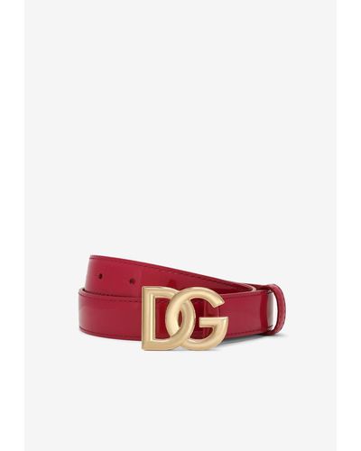 Dolce & Gabbana Dg Logo Patent Leather Belt - Red