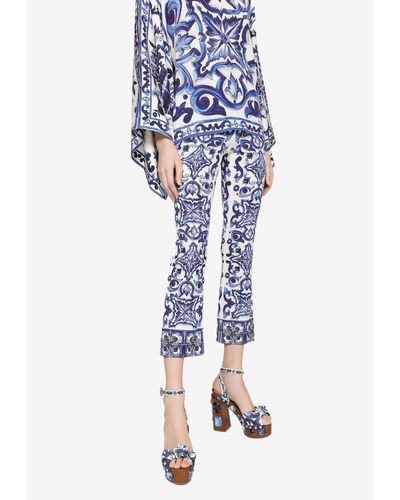 Dolce & Gabbana Majolica Print Cropped Pants - Blue