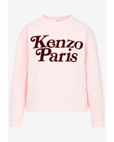 KENZO Flocked Logo Pullover Sweatshirt - Pink