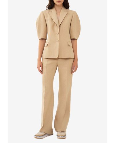 Chloé High-Waisted Linen Tailored Trousers - Natural