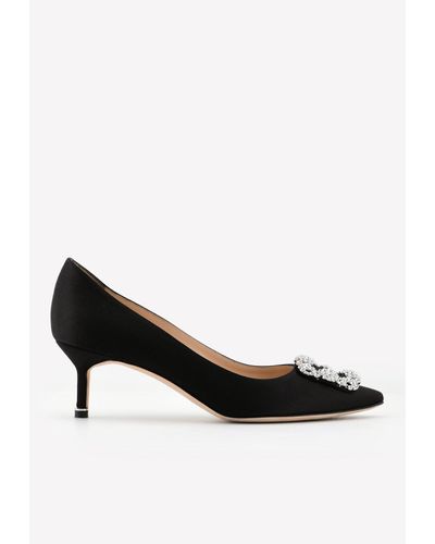 Manolo Blahnik Hangisi 50 Satin Court Shoes With Crystal Buckle - Black