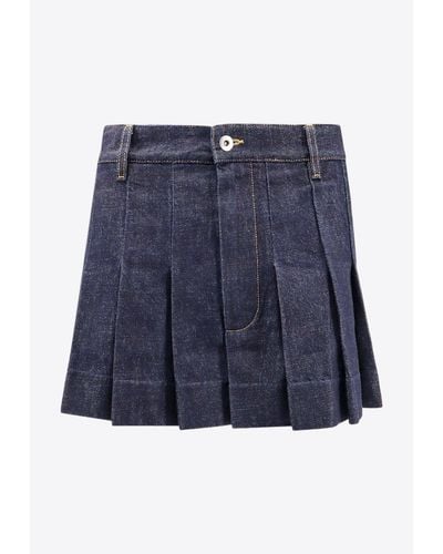 Bottega Veneta Pleated Mini Denim Skirt - Blue