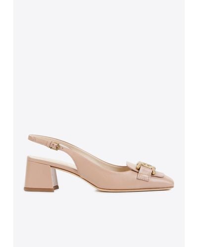 Tod's 50 Patent Leather Slingback Pumps - Natural