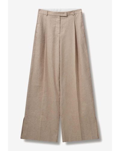 THE GARMENT Lino Wide-Leg Pleated Pants - Natural