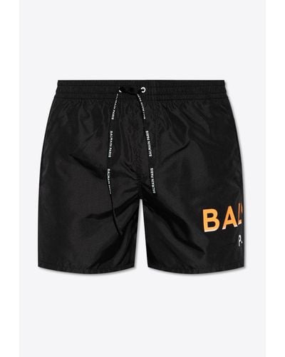 Balmain Logo Print Swim Shorts - Black