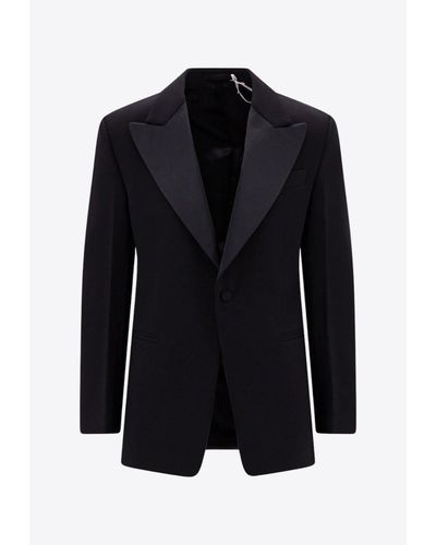 Ferragamo Single-Breasted Wool Tuxedo Blazer - Black