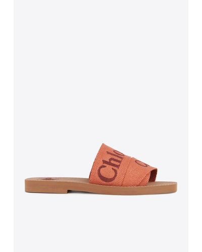 Chloé Woody Flat Sandals - Orange
