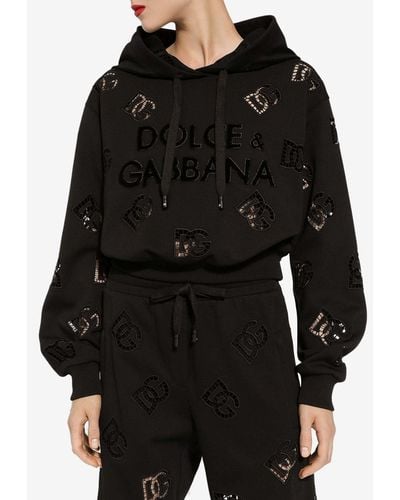 Dolce & Gabbana All-Over Mesh-Logo Hooded Sweatshirt - Black