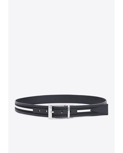 Bally Webbing-Panel Grained Leather Belt - White