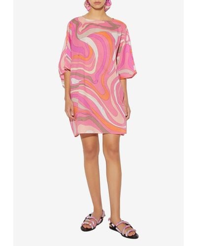 Emilio Pucci Marmo-Print Mini Kaftan Dress - Pink