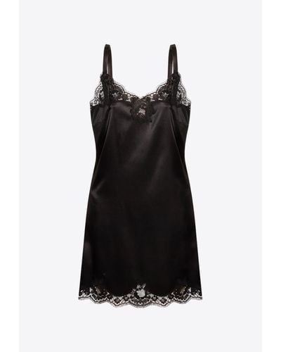 Dolce & Gabbana Lace-Trimmed Silk Camisole Dress - Black