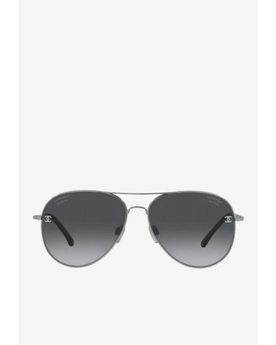 Chanel Cc Logo Pilot Sunglasses - Grey