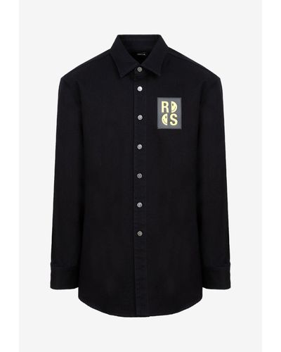 Raf Simons Rs Smiley Patch Long-sleeved Shirt - Black