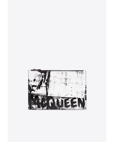 Alexander McQueen Graffiti Logo Leather Pouch Bag - White