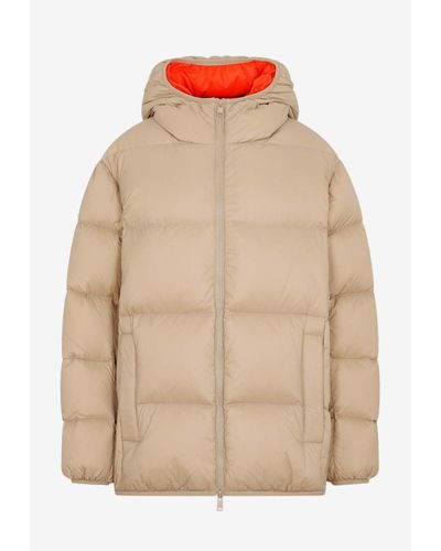 MSGM Zip-up Down Jacket In Tech Fabric - Natural