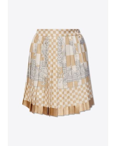 Versace Contrasto Pleated Silk Mini Skirt - Natural