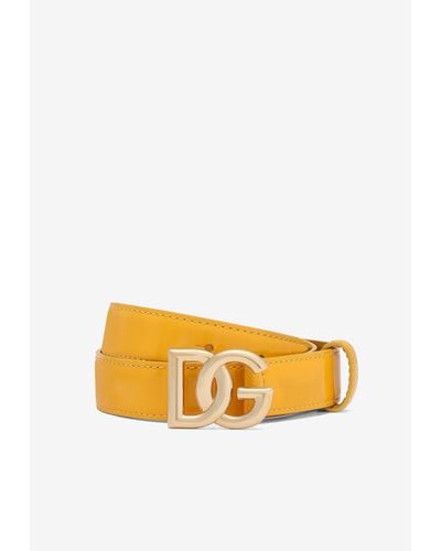 Dolce & Gabbana Dg Logo Patent Leather Belt - Orange
