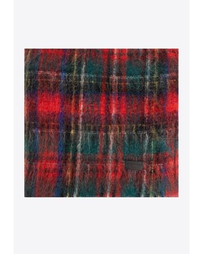 Saint Laurent Brushed Check-Pattern Scarf - Red
