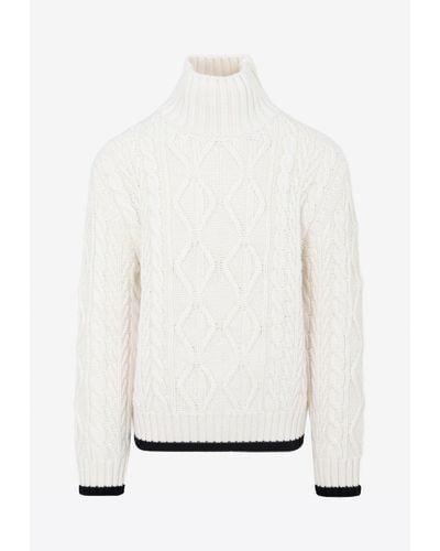 Dior Turtleneck Wool Cashmere Cable-knit Sweater - White