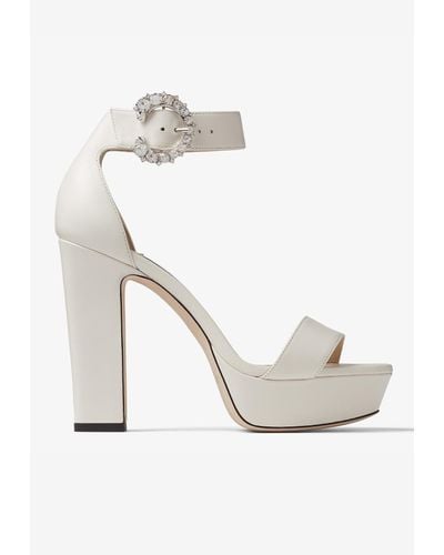 Jimmy Choo Mionne 120 Crystal Buckle Sandals - White