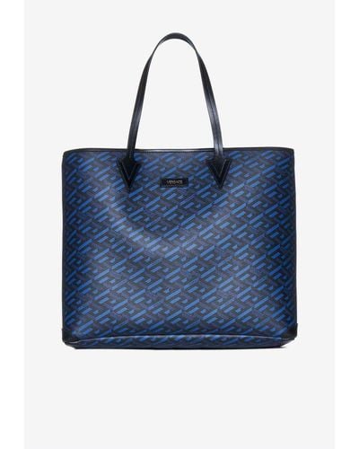 Versace La Greca Print Tote Bag - Blue