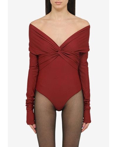 ANDAMANE Long-Sleeved Knotted Bodysuit - Red