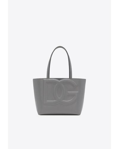 Dolce & Gabbana Small Dg Logo Leather Tote Bag - Gray